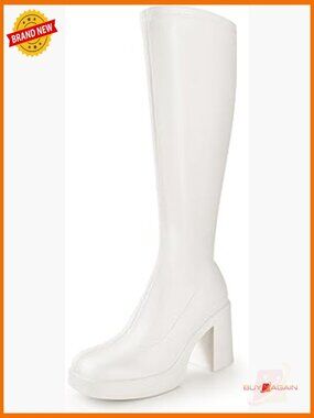 Knee High Platform Boots Chunky Heel Side Zipper Square Toe Women's